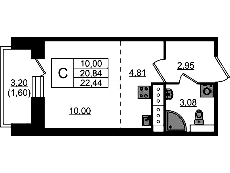 Квартира студия 22.44 м², 21/23 эт., ЖК «Живи! В Рыбацком»